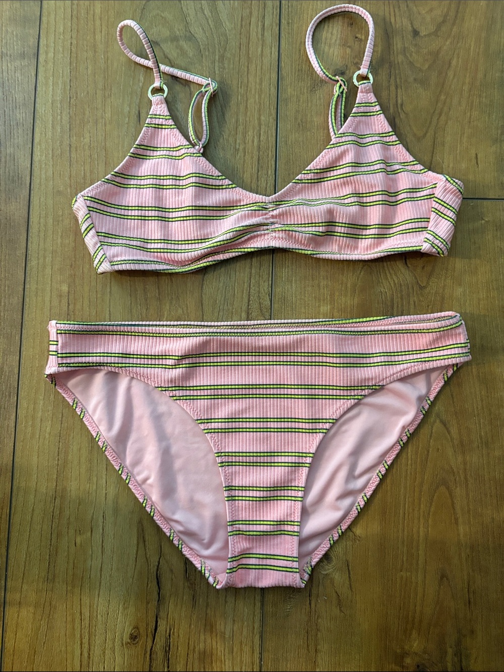 aerie Pink Striped Ribbed Bikini Set - Women Swim